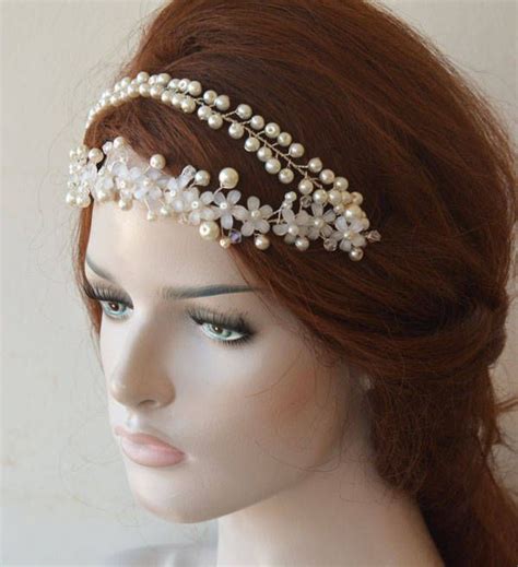 Pearl Wedding Headband Ivory Floral Headpiece Wedding Etsy Düğün