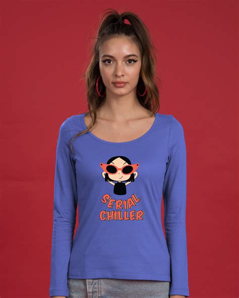 buy serial chiller girl scoop neck full sleeve t shirt for women blue