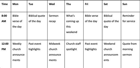 Church Social Media Content Calendar