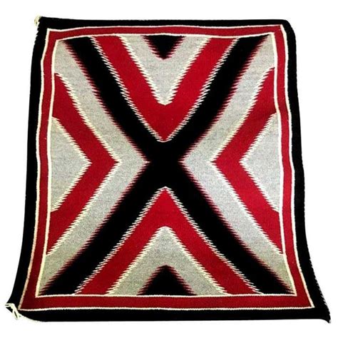 Native American Navajo Handwoven Red Grey Black X Pattern Rug Blanket
