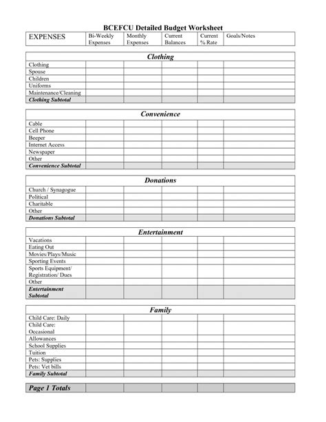 Home Budget Worksheets