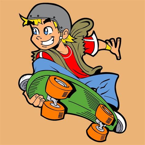 Desenho De Menino Andando De Skate Vetor Premium