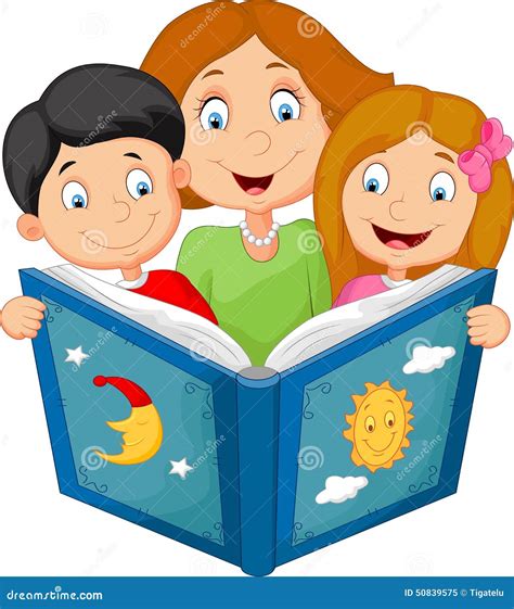 Cartoon Mother Reading With His Children Stock Vector Image 50839575