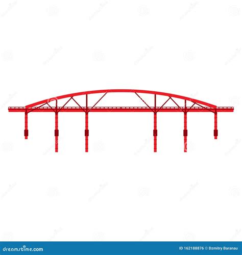 Red Bridge Vector Icon Illustration Architecture Side View Isolated