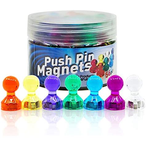 56 Colorful Push Pin Magnets 7 Assorted Strong Magnetic Pins Perfect To