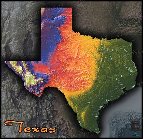 Old Texas Physical Map Of Mountains