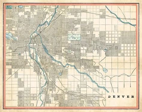 Old Map Of Denver Print Denver Map Reproduction On Paper Or Canvas