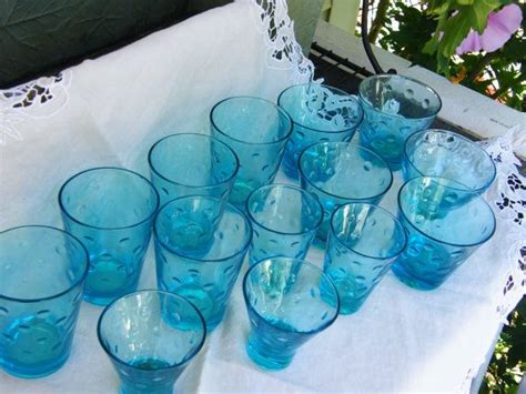 Vintage Hazel Atlas Capri Dot Azure Blue Glassware Pcs Etsy Blue