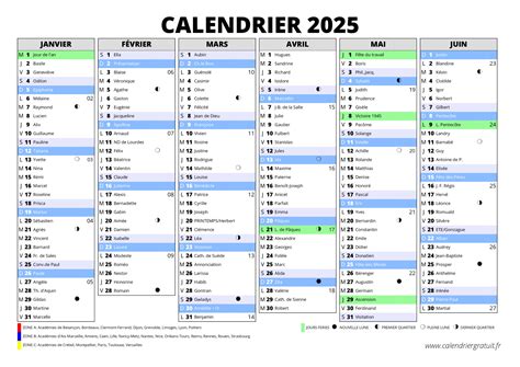 Calendrier 2025