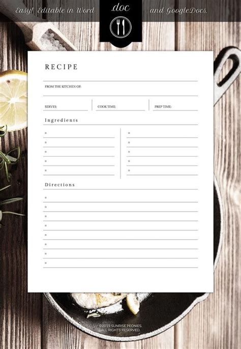 Best Seller Editable Recipe Template Design 032 Instant Etsy