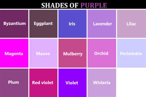 Shades Of Purple Are Shown In The Color Chart For Each Individual S