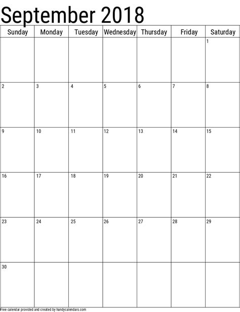 2018 September Calendars Handy Calendars