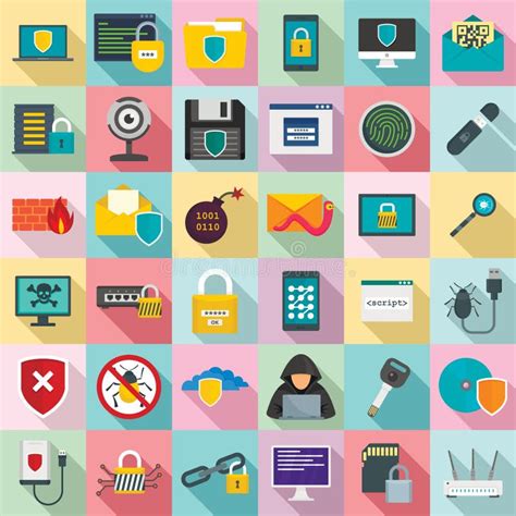 Cyber Security Icon Set Flat Style Stock Vector Illustration Of