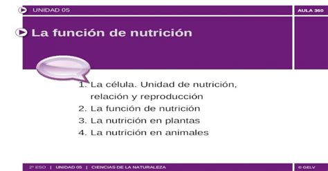 © Gelv Aula 360 La Función De Nutrición 1 La Célula Unidad De