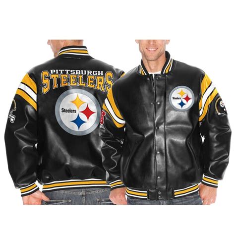 Mens Pittsburgh Steelers Black Pick Six Faux Leather Jacket
