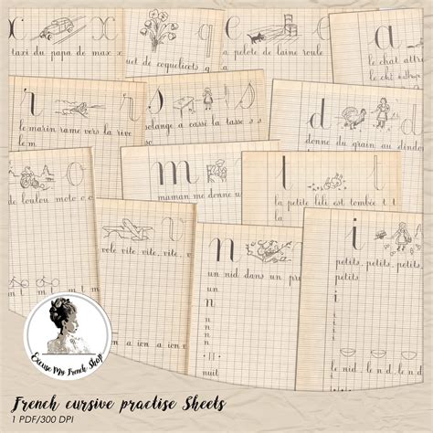 French Cursive Practice Sheets Printables Etsy French Cursive