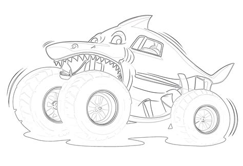 Shark Monster Truck Coloring Page Mimi Panda