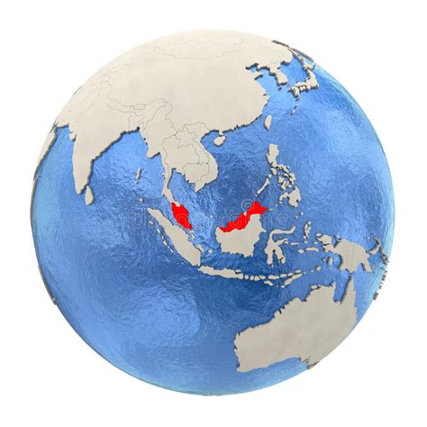 Malaysia In Red On Full Globe Isolated On White Stock Illustration