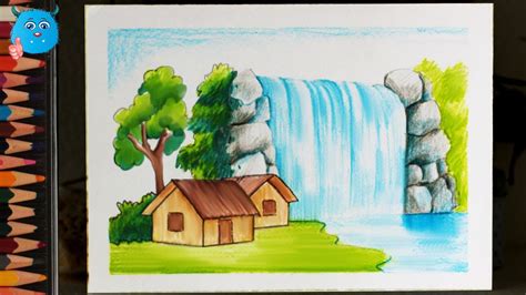 How To Draw Easy Scenery Waterfall Draw The Layout Of The Painting
