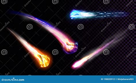 Falling Comets Asteroids Or Meteors With Flame Stock Vector