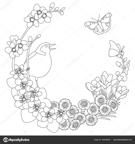 595 x 841 jpg pixel. Kwiatowy elegancki wieniec wiosna kolorowanki — Grafika ...