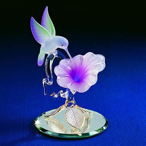 Glass Baron Hummingbird With Fuchsia Flower Figurine Glass Baron