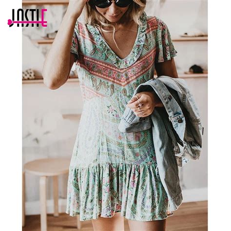 Jastie City Lights Mini Dress Frill V Neck Short Sleeve Summer Dresses