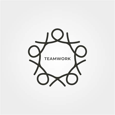 Premium Vector Five People Teamwork Logo Vector Line Art Symbol