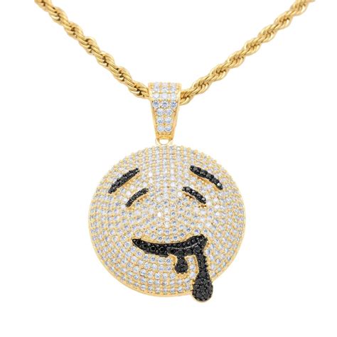 14k Emoji Drool Pendant Fully Iced Out With Handset Lab Etsy