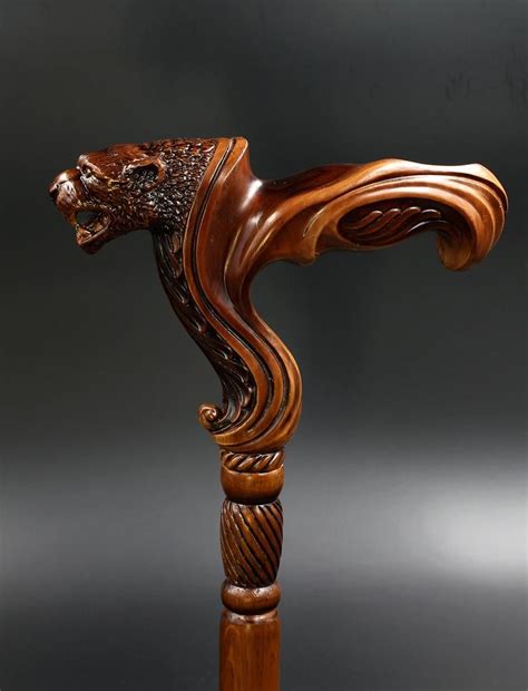 Jaguar Wooden Walking Cane Ergonomic Palm Grip Handle Comfortable Walking Stick Wood Carved