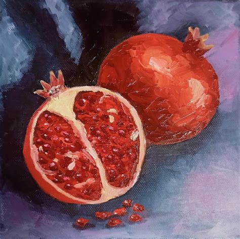 Red Pomegranate Painting Still Life Fruit Food Wall Art Etsy