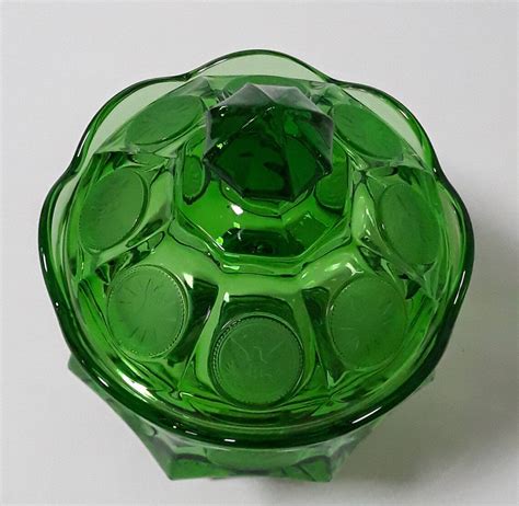 Fostoria Coin Glass Emerald Green Wedding Bowl With Cover 1962 Etsy