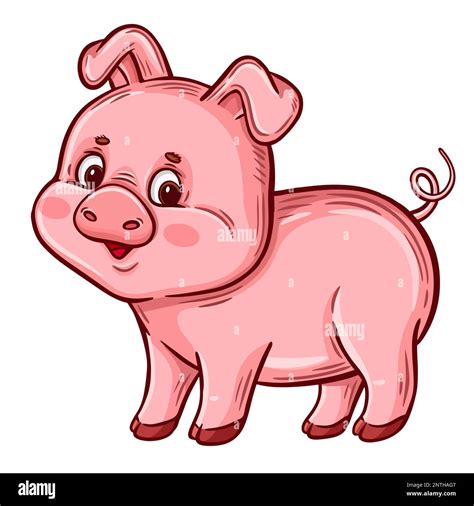 Cute Little Pig Pink Piggy Swine Farm Domestic Animal Cartoon