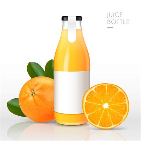 Jugo De Naranja Contenido En Botella De Vidrio Vector Premium