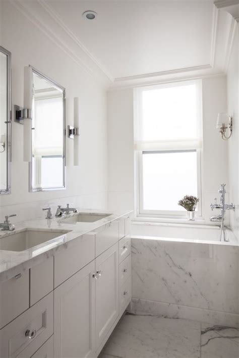 The linen shaker cabinets are a simple, yet sophisticated collection that will bring a touch of class to any home. Marble Bathtub Ideas - Transitional - Bathroom - Vella ...
