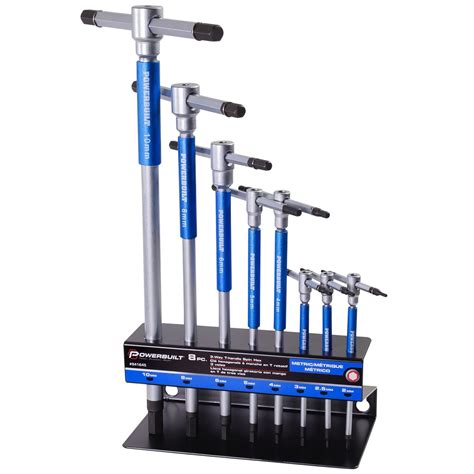 Powerbuilt 8 Pc Metric T Handle Hex Allen Key Wrench Set Wstorage Rack