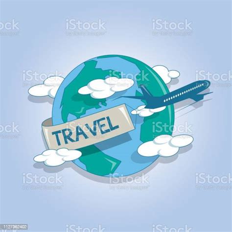 Airplane Travelling Around The Globe Travel Concept Stock Illustration