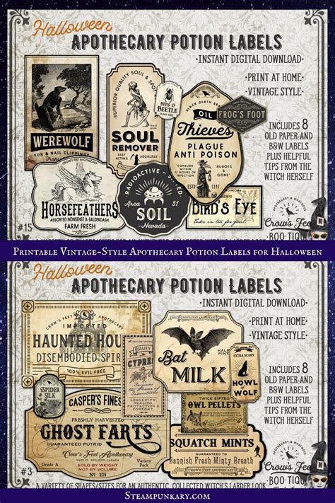 Printable Vintage Style Apothecary Potion Labels For Halloween