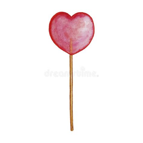 Watercolor Purple Heart Shaped Lollipop Berry Candy On Stick Isolated