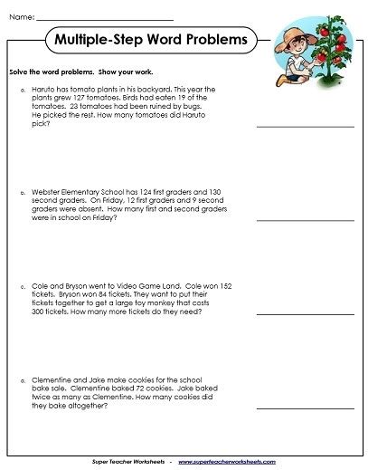 step word problems  grade worksheets worksheets master