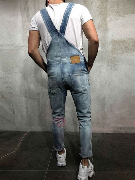 Pantalon Homme Slim Denim Bretelle Salopette Combinaison ...