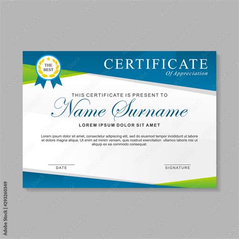 Modern Certificate Template Design With Blue Green And White Color