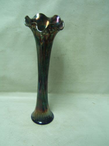 Vintage Fenton Fine Ribbed Cobalt Blue Vase Carnival 16 Tall Excellent Ebay