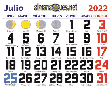 Calendario 2022 Con Santoral Y Lunas Calendario Con Santoral