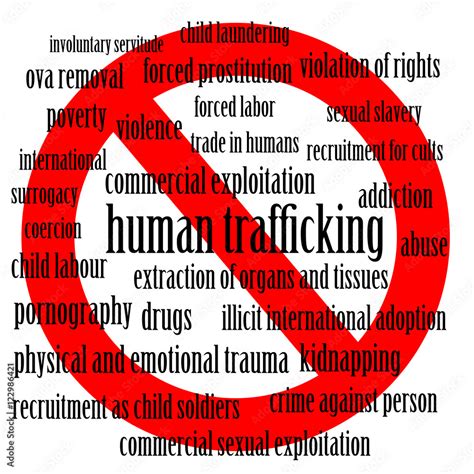 Stop Human Trafficking Word Cloud Of Human Trafficking Related Words With A Stop Sign Stock