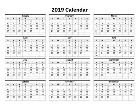 Yearly Calendar 2019 Download 2019 Printable Calendars Geovanni Yu
