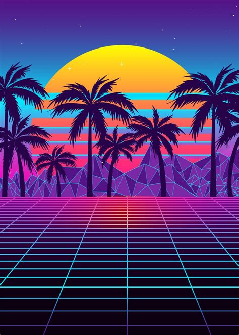 Solemn Retrowave Sunset Poster By Edm Project Displate