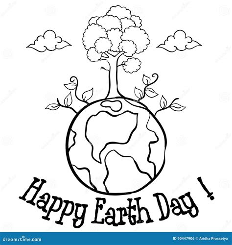 Happy Earth Day With Tree Hand Draw Stock Vector Illustration Of