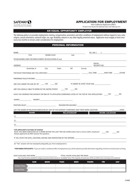 Blank Safeway Job Application | Fill Out and Print PDFs