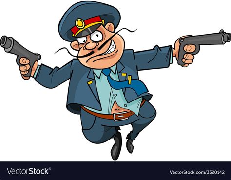 Funny Cartoon Policeman With Guns Running Vector Image